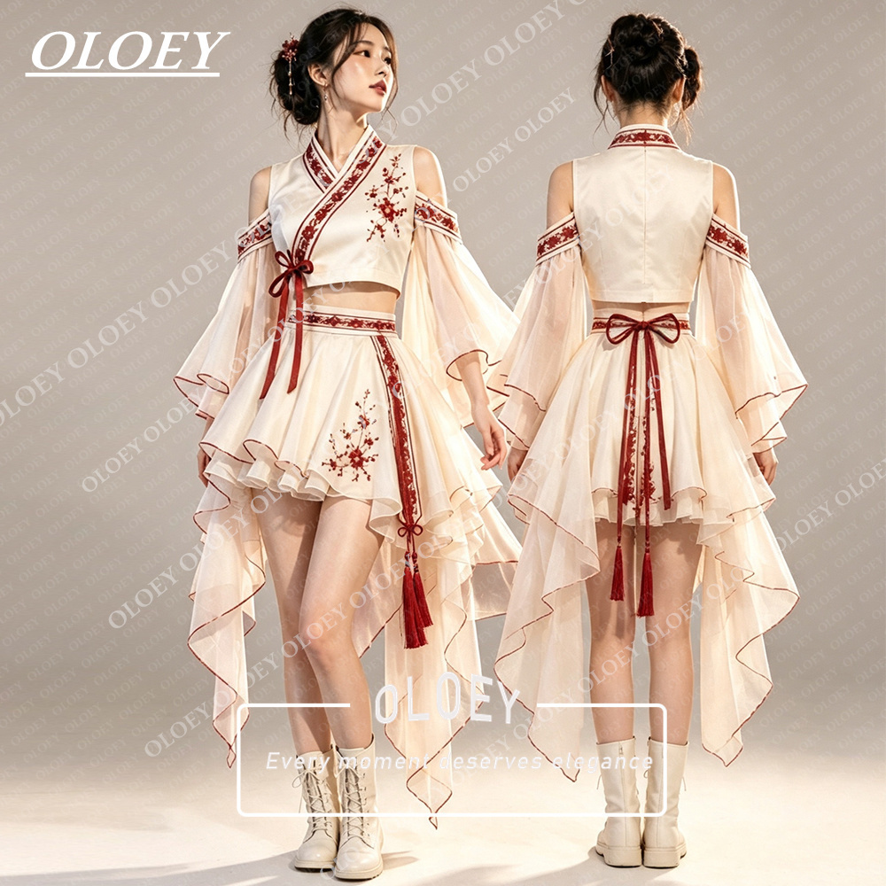Hanbok Modern Set - OLOEY Set Hanbok Corto Moderno Rosso