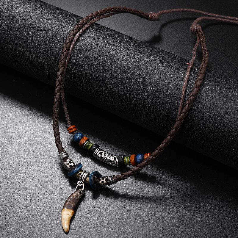 Ethnic Fashion Pk - Collana in pelle intrecciata a mano