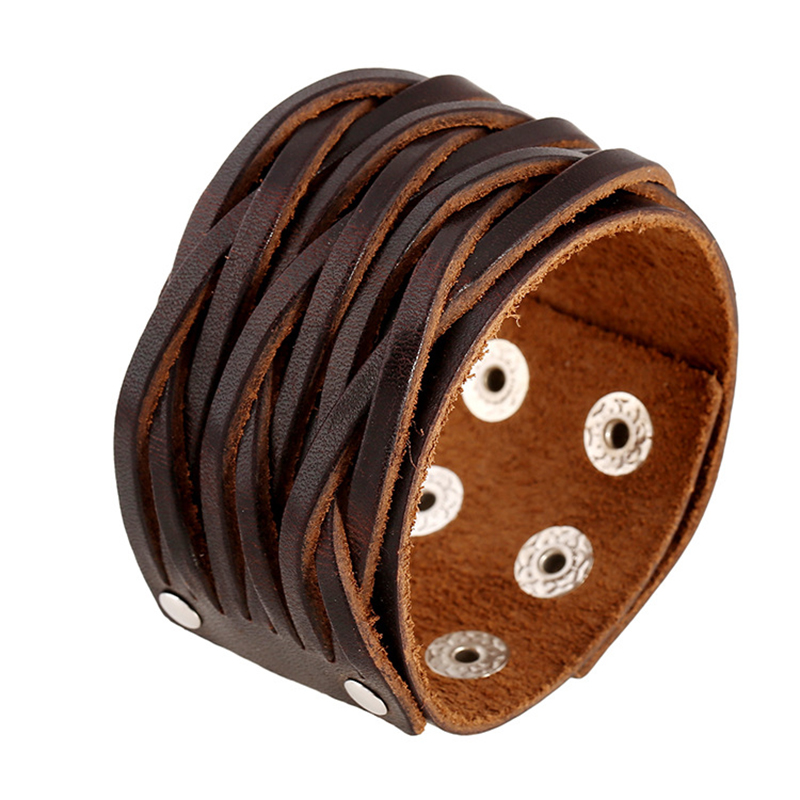 Ethnic Fashion Pk - Bracciali larghi in vera pelle a