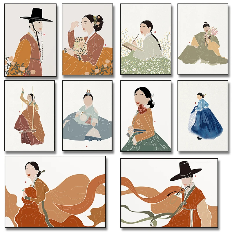 Hanbok Modern Set - Coreano Hanbok Boho Art Poster e