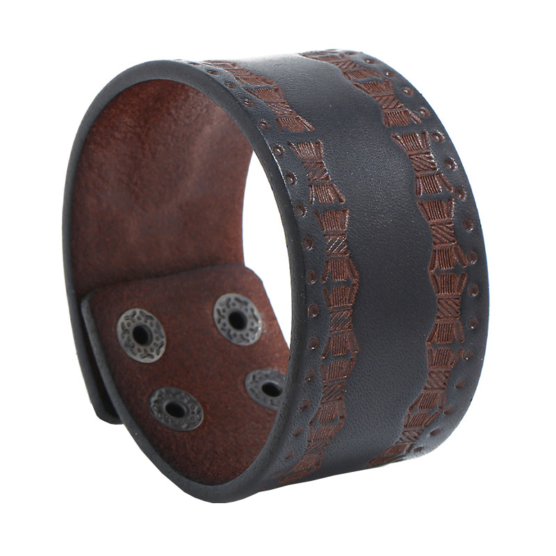 Ethnic Fashion Pk - Bracciale largo in pelle di vacchetta